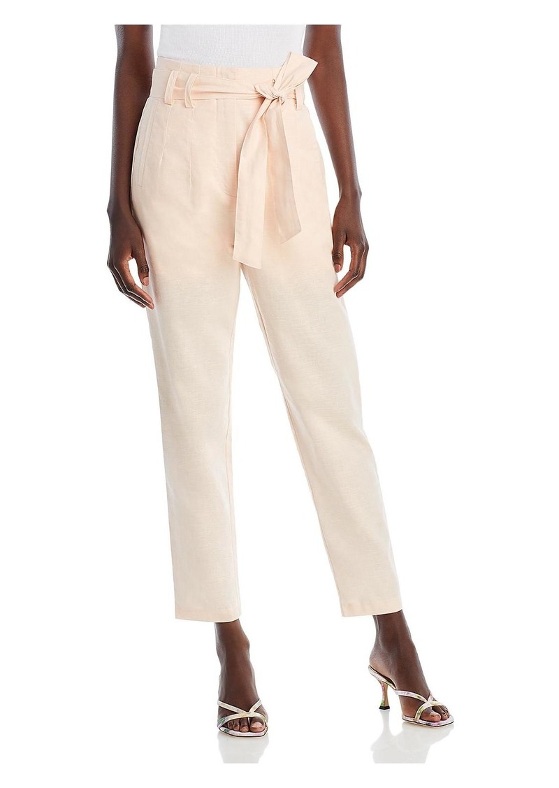 Aqua Womens Linen High Rise Straight Leg Pants