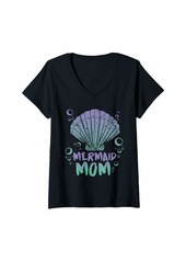 Aqua Womens Mermaid Mom Mama Great Party Mer Gift Birthday Design V-Neck T-Shirt