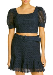 Aqua Womens Puff Sleeve Lace Crop Top