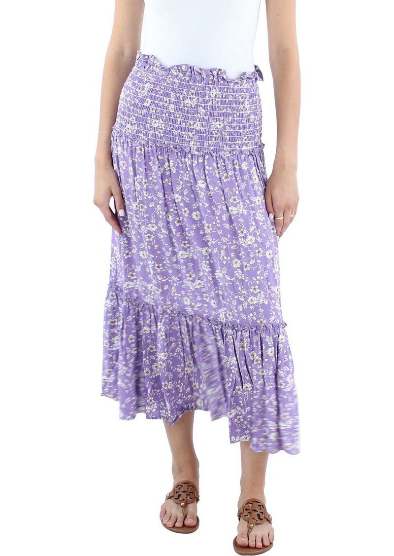 Aqua Womens Ruffled Calf Midi Skirt