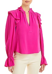 Aqua Womens Satin Ruffled Blouse