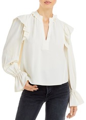 Aqua Womens Satin Ruffled Blouse