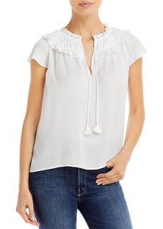 Aqua Womens Split Neck Ruffled Blouse