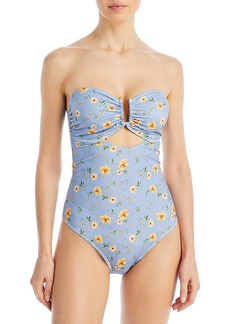 Aqua Womens Strapless Cut Out One-Piece Swimsuit
