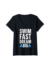 Aqua Womens Swim Fast Dreaming Big Swimming Sport V-Neck T-Shirt