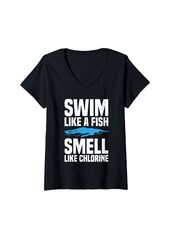 Aqua Womens Swim Like A Fish Smell Like Chlorine V-Neck T-Shirt
