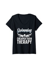 Aqua Womens Swimming is cheaper than getting therapy funny V-Neck T-Shirt