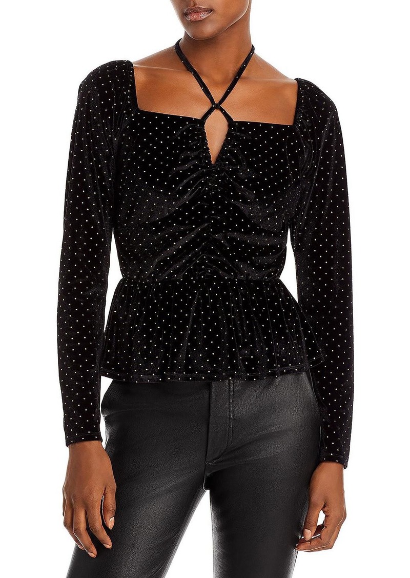 Aqua Womens Velvet Dot Print Peplum Top