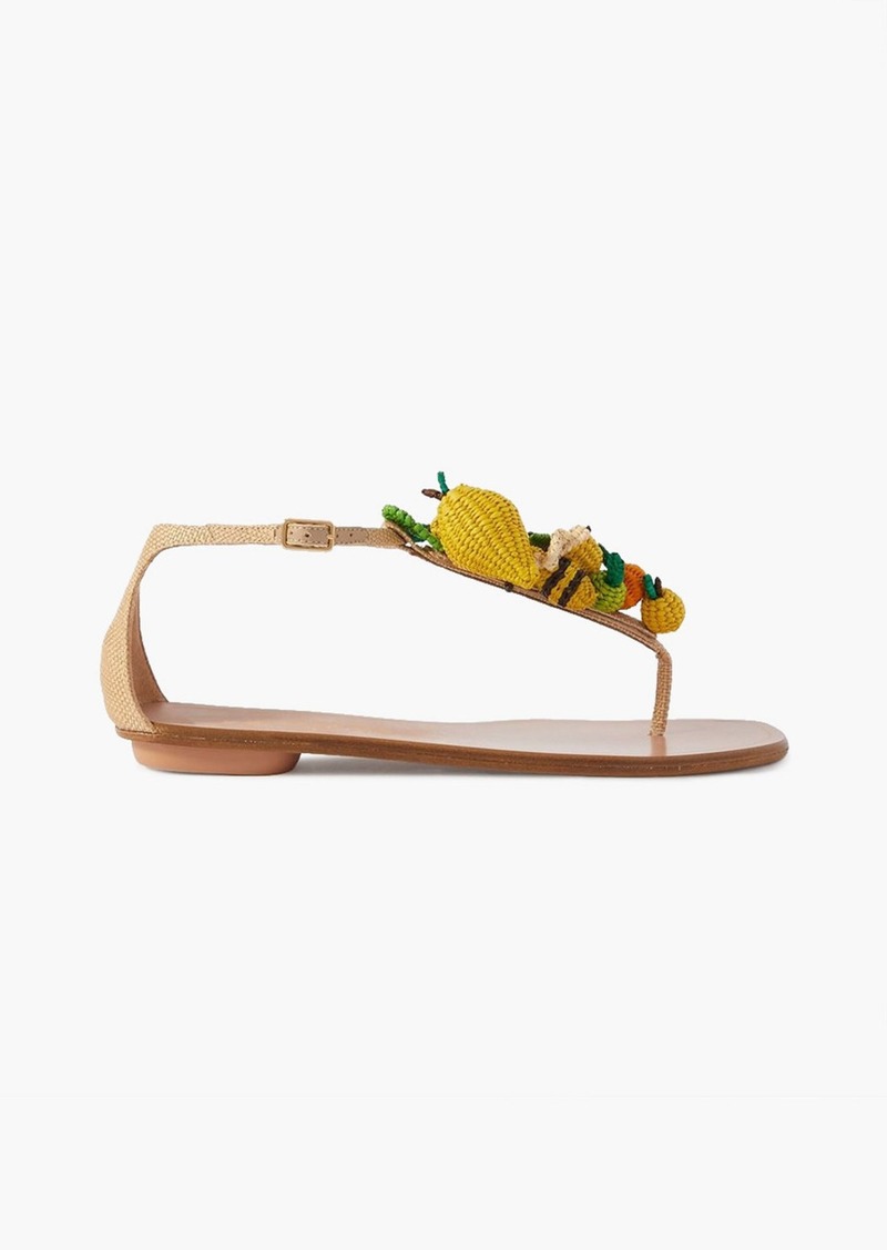 Aquazzura - Citrus Punch embellished woven raffia sandals - Yellow - EU 36