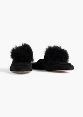 Aquazzura - Foxy pompom-embellished shearling-lined suede slippers - Black - EU 35