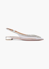 Aquazzura - Seduction embellished mirrored-leather and PVC slingback point-toe flats - Metallic - EU 37