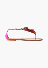 Aquazzura - Strawberry Punch embellished woven raffia sandals - Pink - EU 36