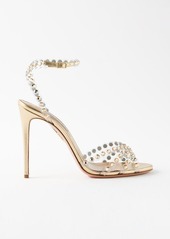 Aquazzura - Tequila 105 Crystal-embellished Leather Sandals - Womens - Gold