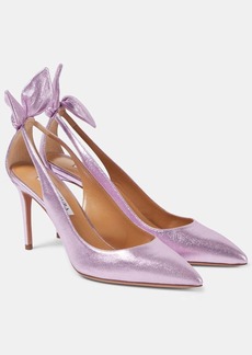 Aquazzura Bow Tie 85 metallic leather pumps