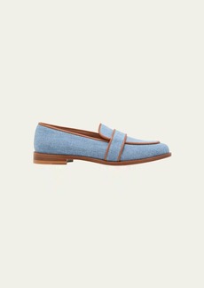 Aquazzura Martin Denim Leather Slip-On Loafers