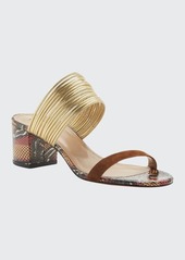 Aquazzura Rendez Vous Snake-Print Leather Slide Sandals
