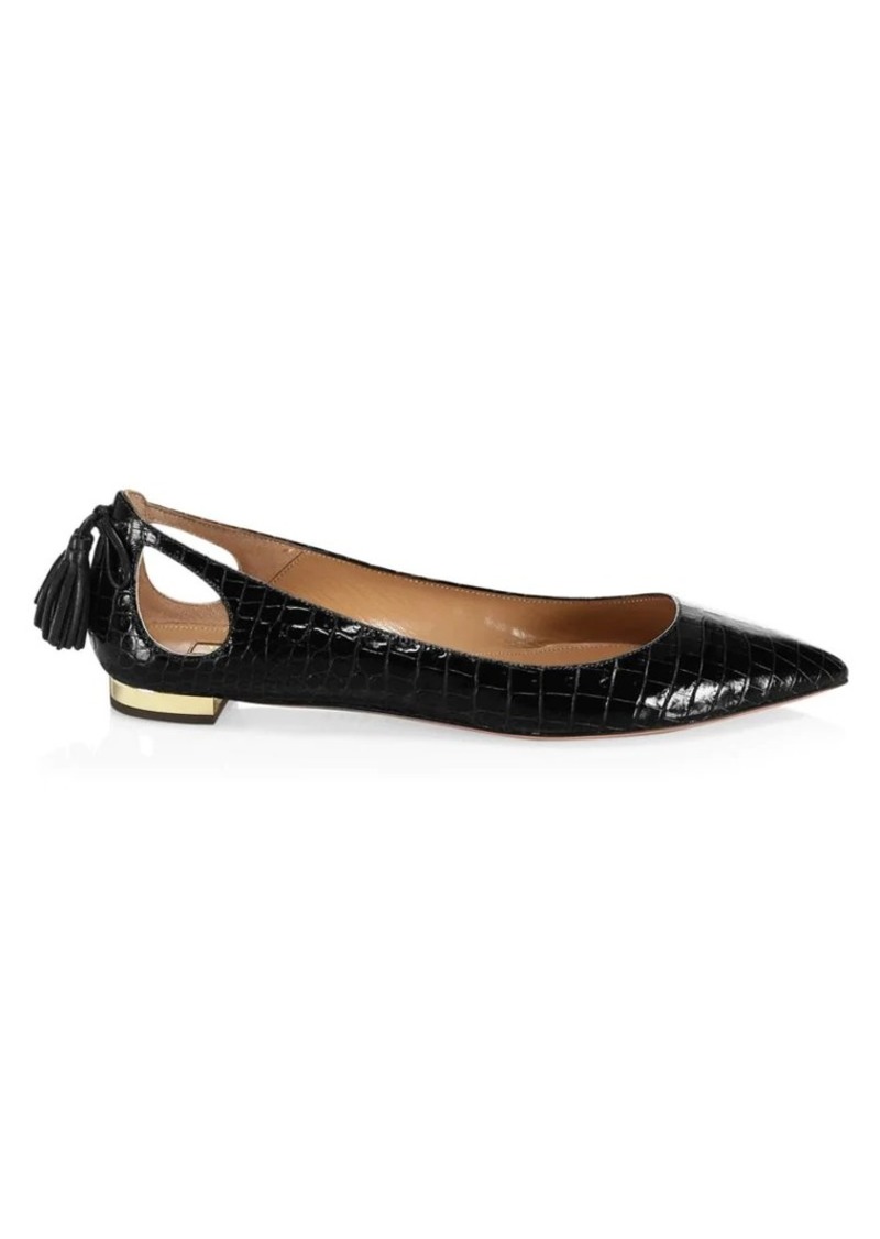 Forever Marilyn Cutout Croc-Embossed Leather Ballet Flats