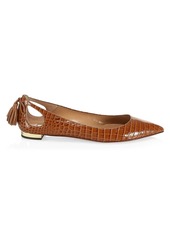 Aquazzura Forever Marilyn Cutout Croc-Embossed Leather Ballet Flats