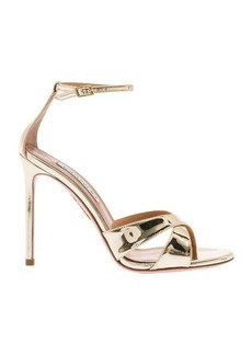 Aquazzura Gold-Colored Sandals with Ankle Straps in Laminated Leather Woman
