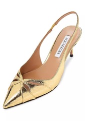 Aquazzura Moves 65MM Snake-Embossed Metallic Leather Slingback Pumps