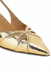 Aquazzura Moves 65MM Snake-Embossed Metallic Leather Slingback Pumps