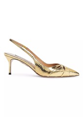 Aquazzura Moves 65MM Snake-Embossed Metallic Leather Slingback Pumps