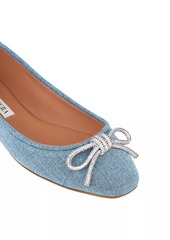 Aquazzura Parisina Crystal Bow Denim Ballet Flats