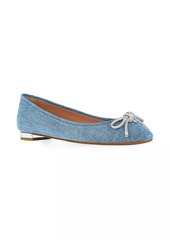 Aquazzura Parisina Crystal Bow Denim Ballet Flats