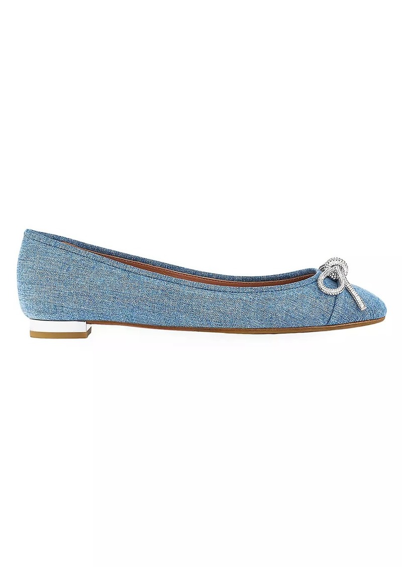 Aquazzura Parisina Crystal Bow Denim Ballet Flats