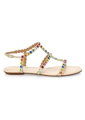 Aquazzura Tequila Rainbow Crystal-Embellished Leather Flat Sandals