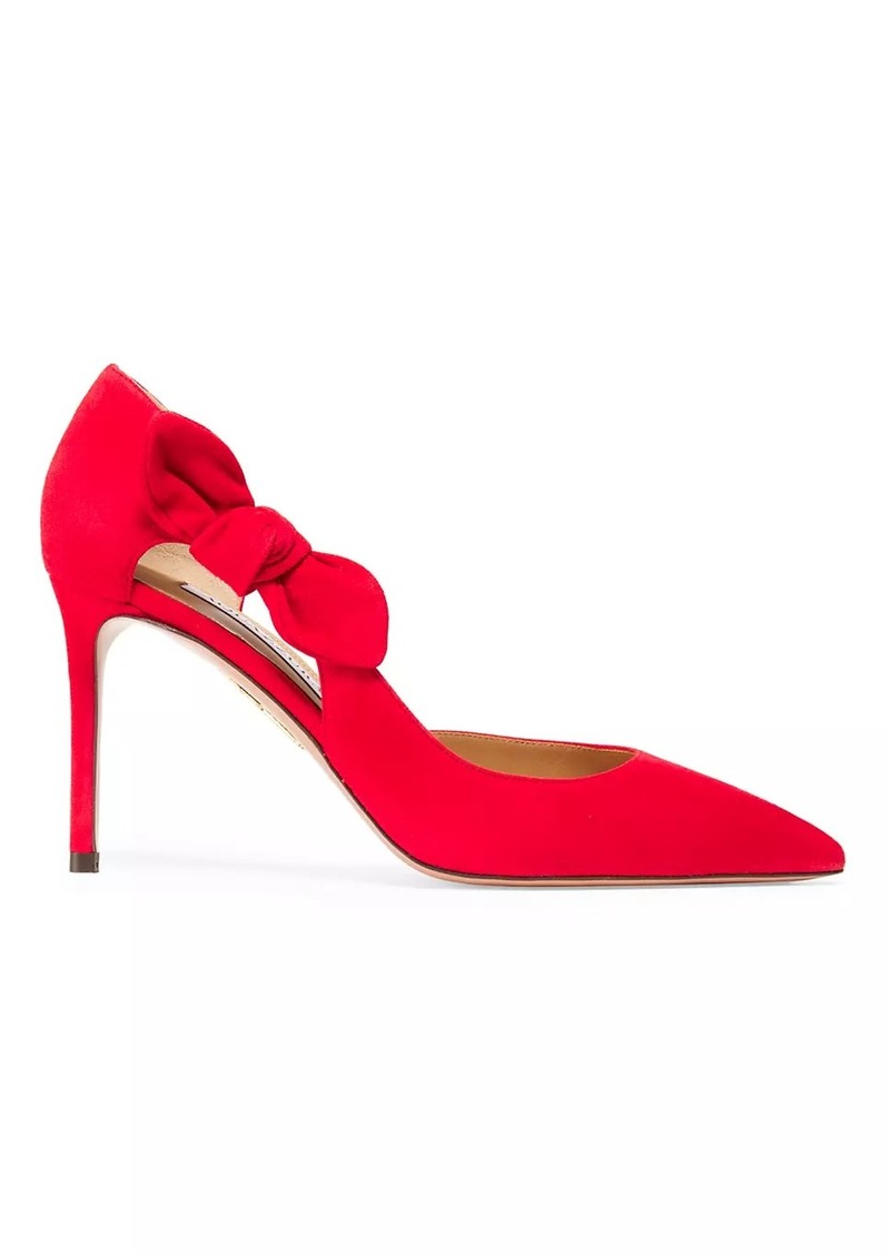 Aquazzura Very Bow Tie 85MM Suede D'Orsay Pumps