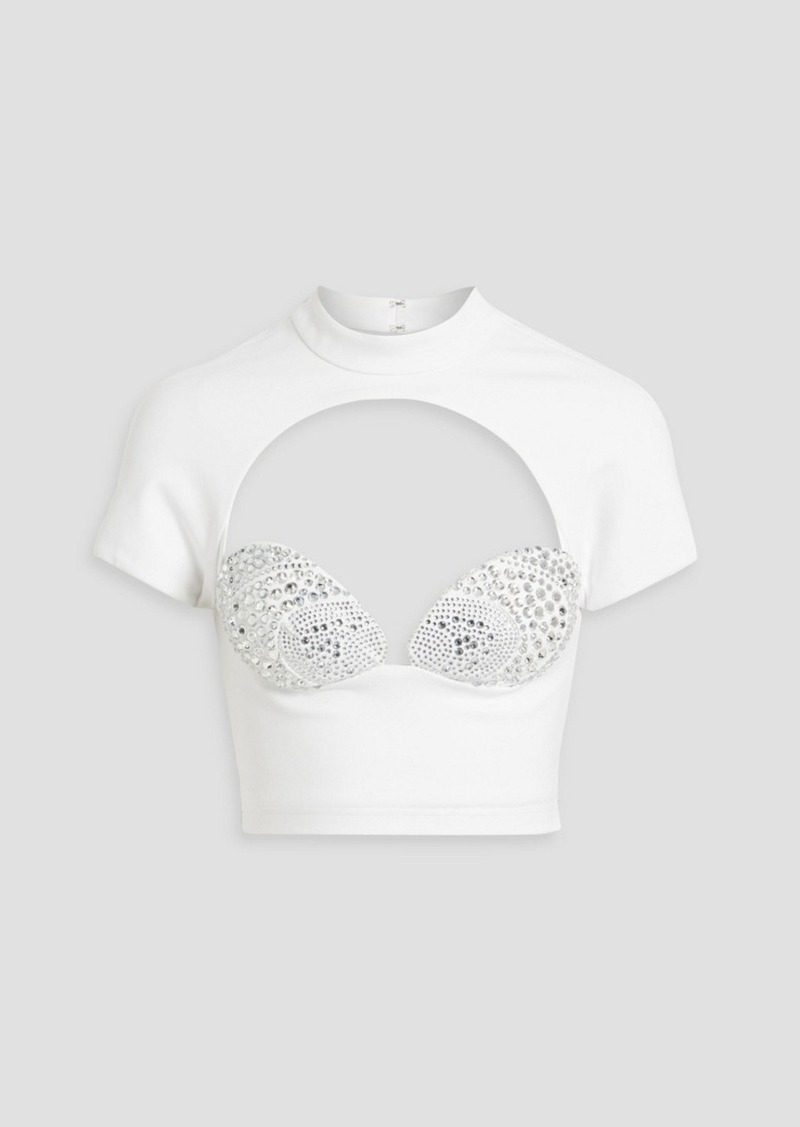 AREA - Cropped cutout crystal-embellished jersey top - White - XS