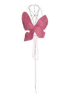 Area - Crystal-Embellished Butterfly Stretch-Wool Top - Pink - M - Moda Operandi