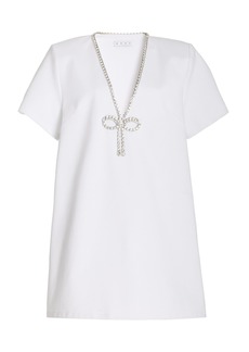 Area - Crystal-Embellished Shirt Mini Dress - White - L - Moda Operandi