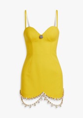 AREA - Crystal-embellished wool-blend crepe mini dress - Yellow - US 6