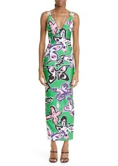 Area Butterfly Print Crystal Detail Maxi Dress