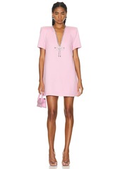 AREA Crystal Bow V-neck T-shirt Dress In Pale Pink