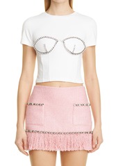 Area Crystal Bustier Crop Top in White at Nordstrom