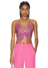 AREA Crystal Embellished Butterfly Top
