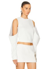 AREA Crystal Embellished Cold Shoulder Sweatshirt