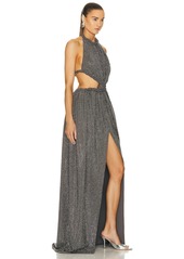 AREA Crystal Embellished Cutout Halter Gown