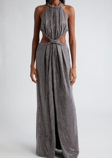 Area Crystal Embellished Cutout Ponte Jersey Halter Gown