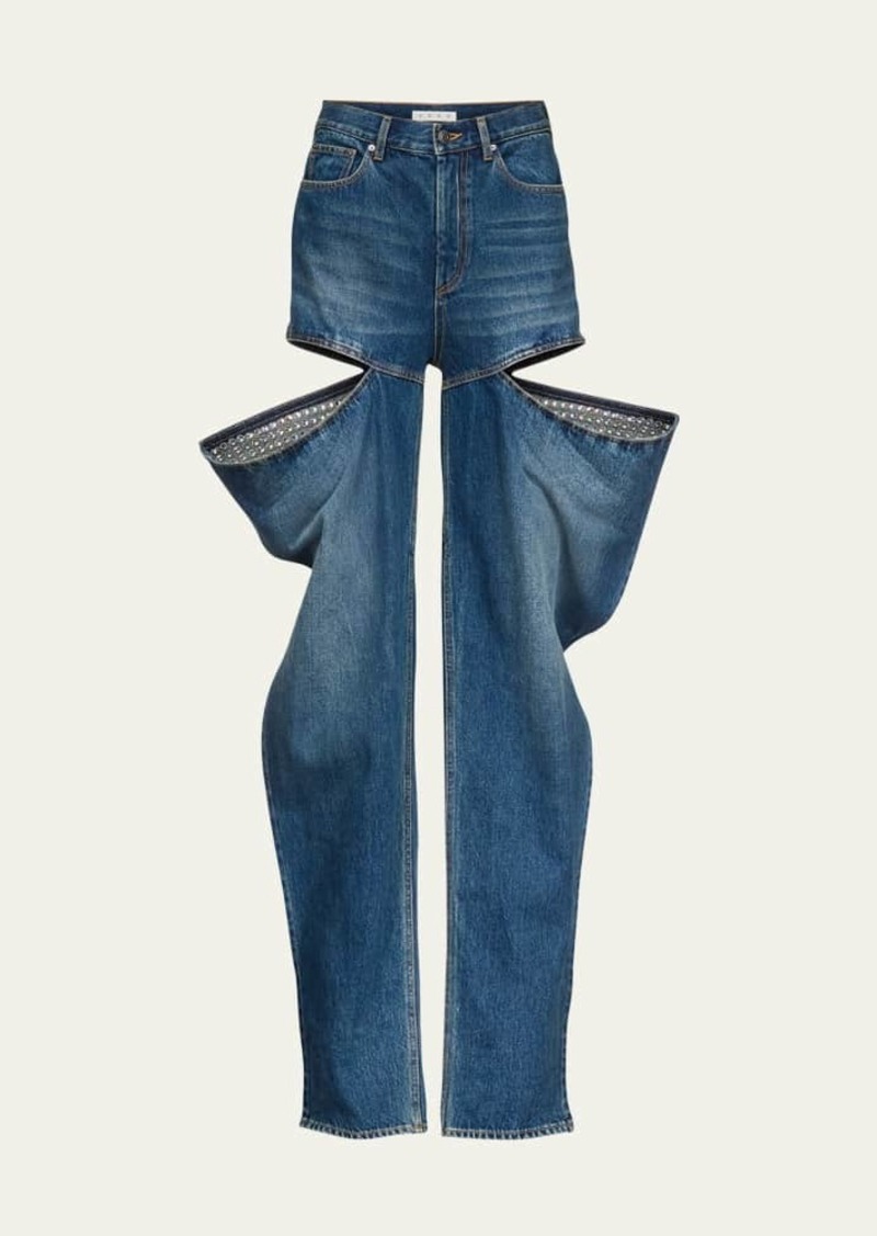 AREA Crystal Cutout Slit Jeans