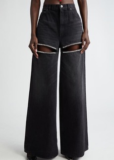 Area Crystal Embellished Cutout Wide Leg Jeans