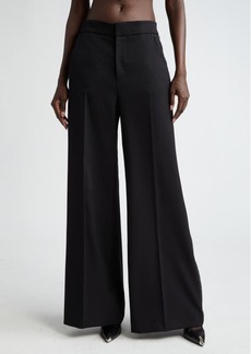 Area Crystal Embellished Stretch Wool Wide Leg Trousers
