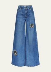 AREA Crystal Eyelet Wide-Leg Jeans