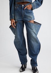 Area Crystal Slit Straight Leg Jeans