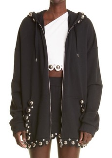 Area Dome Studded Scallop Oversize Cotton Hoodie in Black at Nordstrom