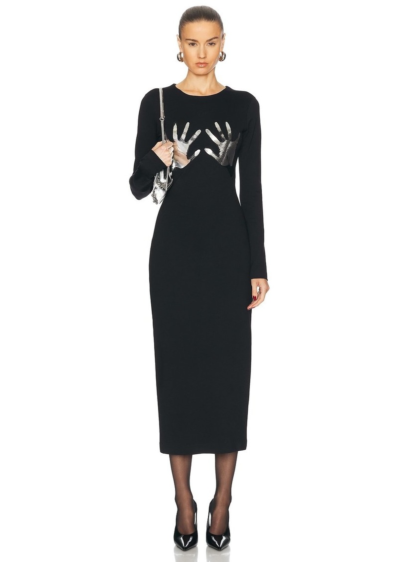 AREA Handprint Long Sleeve Midi Dress