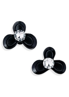 Area Leather & Crystal Flower Stud Clip-On Earrings